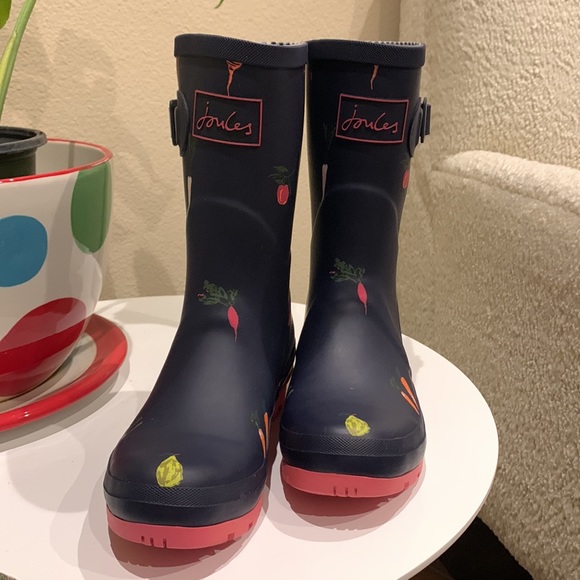 Joules Navy Blue Vegetable Rain Welly Boots US 5 - Picture 2 of 6